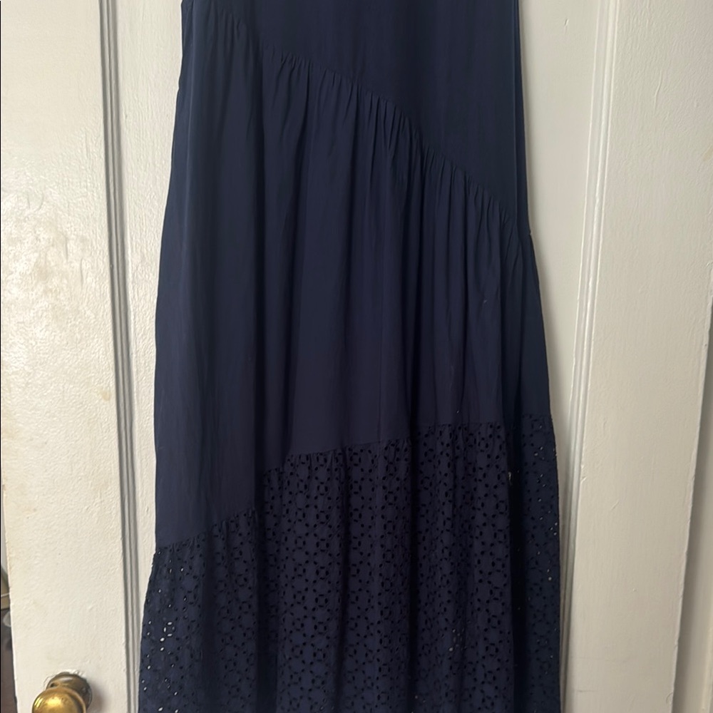 Chicos Navy Blue Sleeveless Crew Neck Sundress with Texture at Bottom - Picture 8 of 15